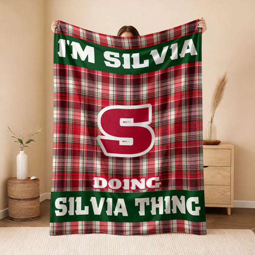 I'm Name Doing Name Things Red Plaid Fleece Blanket SILVIA 13K1 BK49