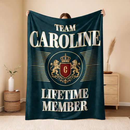 Team Your Name Lifetime Member Sage Green Fleece Blanket CAROLINE 13K1 BK42