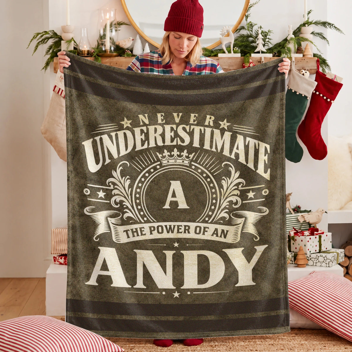Never Underestimate The Power Of A Name Olive Green Army Fleece Blanket ANDY 13K1 BK46