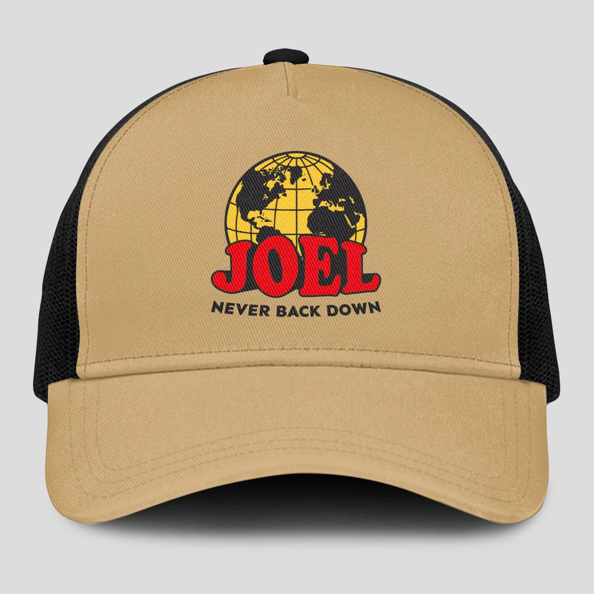 Never Back Down World Logo Khaki Mesh Cap JOEL 13K1 C212PF