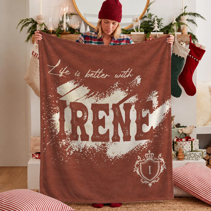 Life Is Better With Your Name Terracotta Cream Fleece Blanket IRENE 13K1 BK30