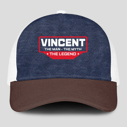 The Man The Myth The Legend Navy Brown And White Mesh Cap VINCENT 13K1 C200PF