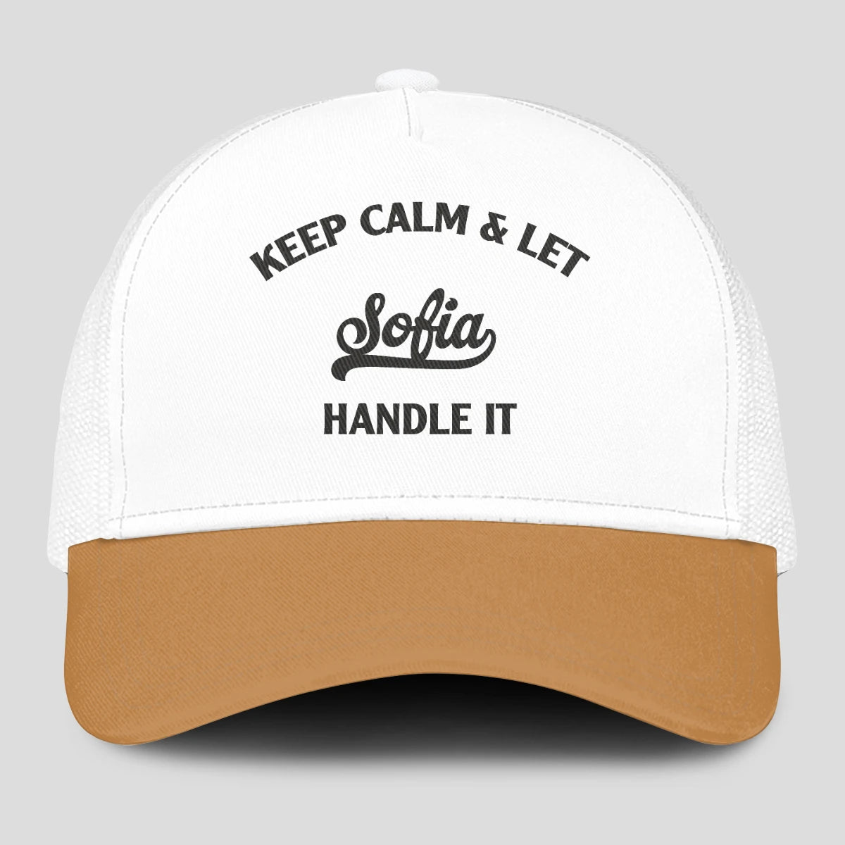 Keep Calm & Let Your Name Handle It Yellow And White Mesh Cap SOFIA 13K1 C205PF