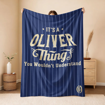 Your Name Thing Striped Blue Fleece Blanket OLIVER 13K1 BK23