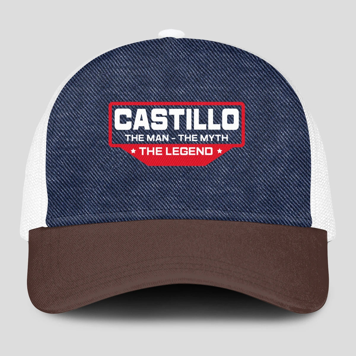 The Man The Myth The Legend Navy Brown And White Mesh Cap CASTILLO 13K1 C200PF