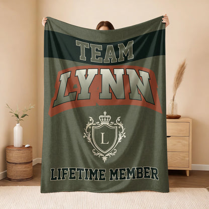 Team Your Name Lifetime Member Sage Green Fleece Blanket LYNN 13K1 BK22