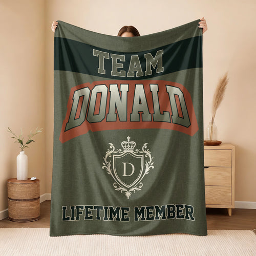 Team Your Name Lifetime Member Sage Green Fleece Blanket DONALD 13K1 BK22