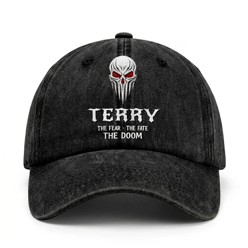Your Name The Fear The Fate The Doom Skull Washed Cap TERRY 13K1 C98PF