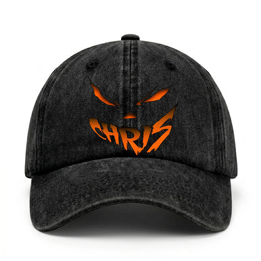 Your Name Jack O' Lantern Halloween Washed Cap CHRIS 13K1 C100PF