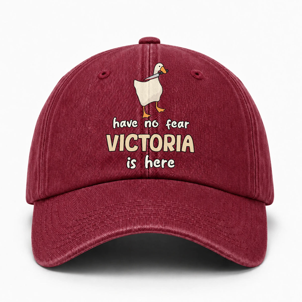 Have No Fear Your Name Is Here Funny Goose Burgundy Washed Cap VICTORIA 13K1 C127PF