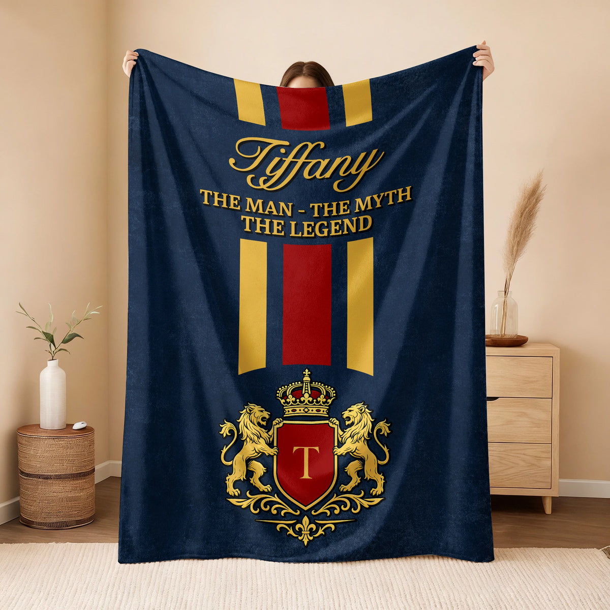 The Man The Myth The Legend Navy Striped Fleece Blanket TIFFANY 13K1 BK16