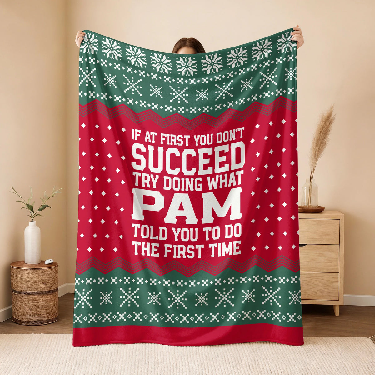If At First You Don’t Succeed Red Green Christmas Fleece Blanket PAM 13K1 BK28