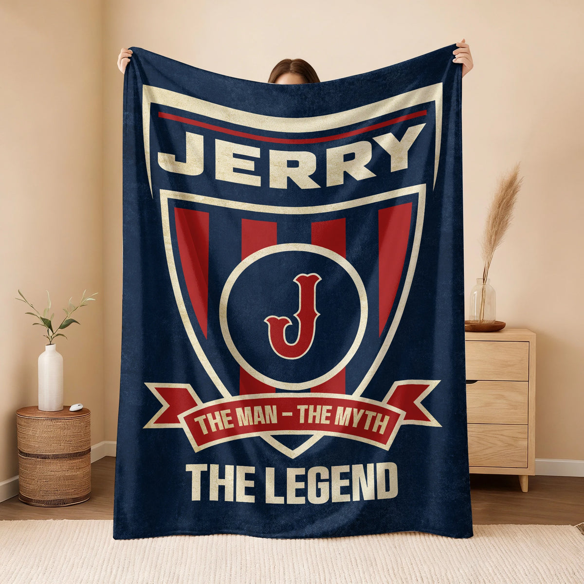 The Man The Myth The Legend Blue Burgundy Baseball Blanket JERRY 13K1 BK18