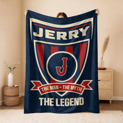The Man The Myth The Legend Blue Burgundy Baseball Blanket JERRY 13K1 BK18