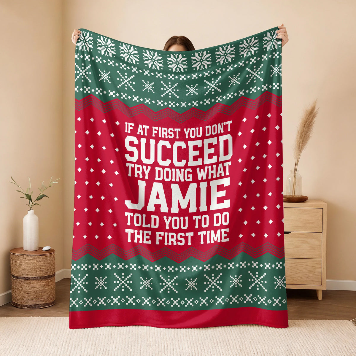 If At First You Don’t Succeed Red Green Christmas Fleece Blanket JAMIE 13K1 BK28