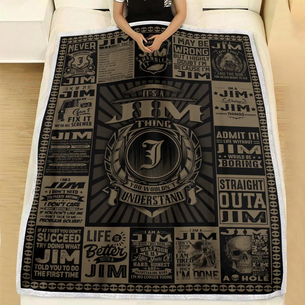 JIM Personalized Blanket | Custom Name Cozy Throw Gift 13K1-BK3
