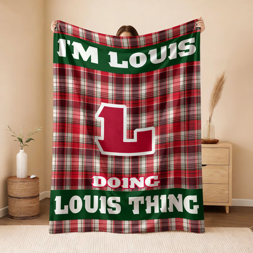 I'm Name Doing Name Things Red Plaid Fleece Blanket LOUIS 13K1 BK49