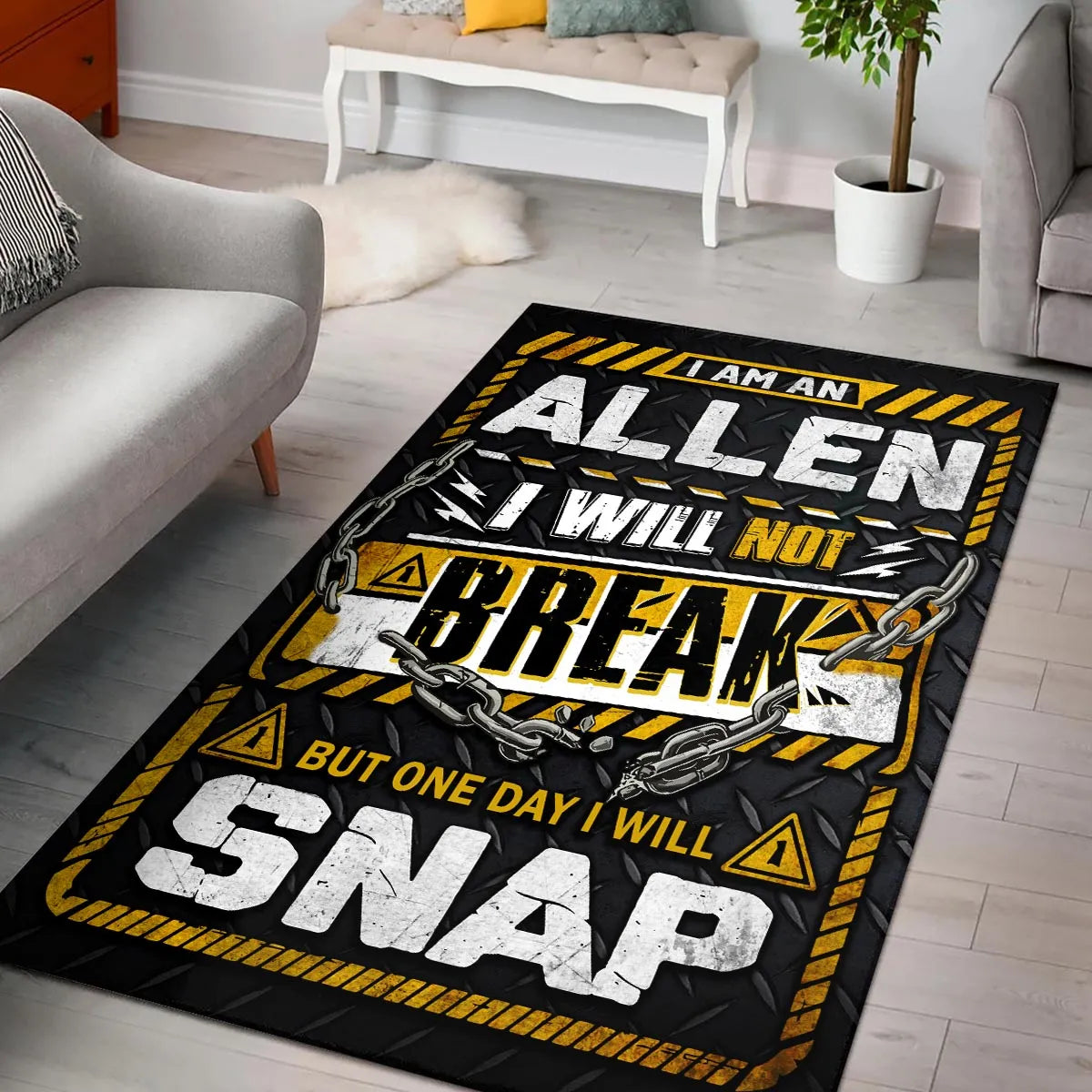 ALLEN Motivational Rug – Black & Yellow Quote Carpet for Living Room 13K1-AR1