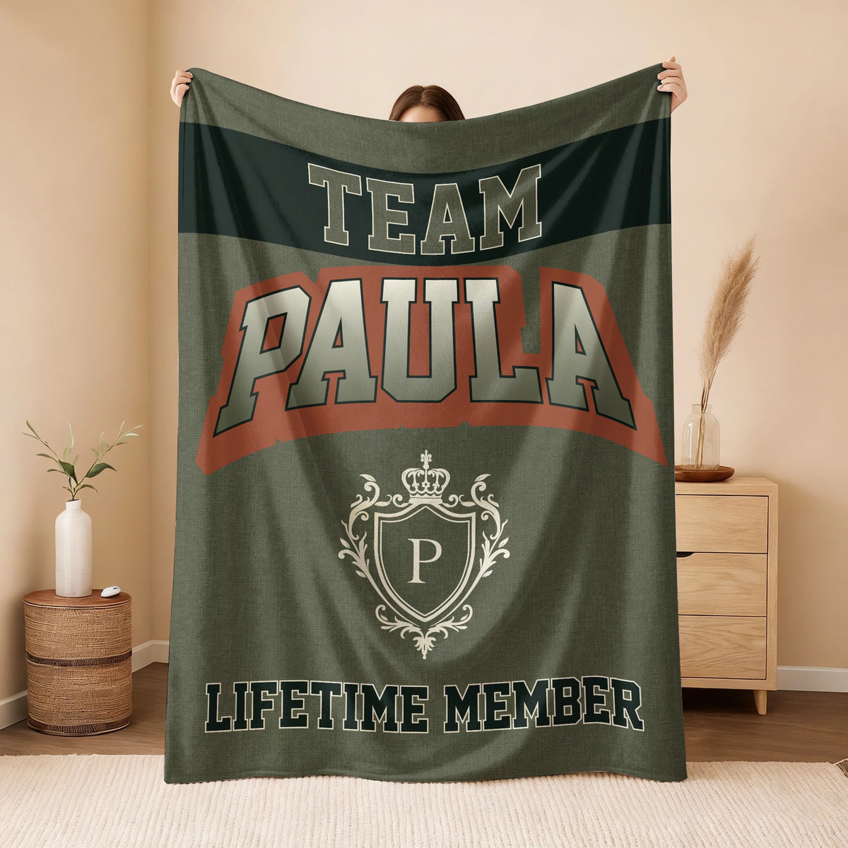 Team Your Name Lifetime Member Sage Green Fleece Blanket PAULA 13K1 BK22