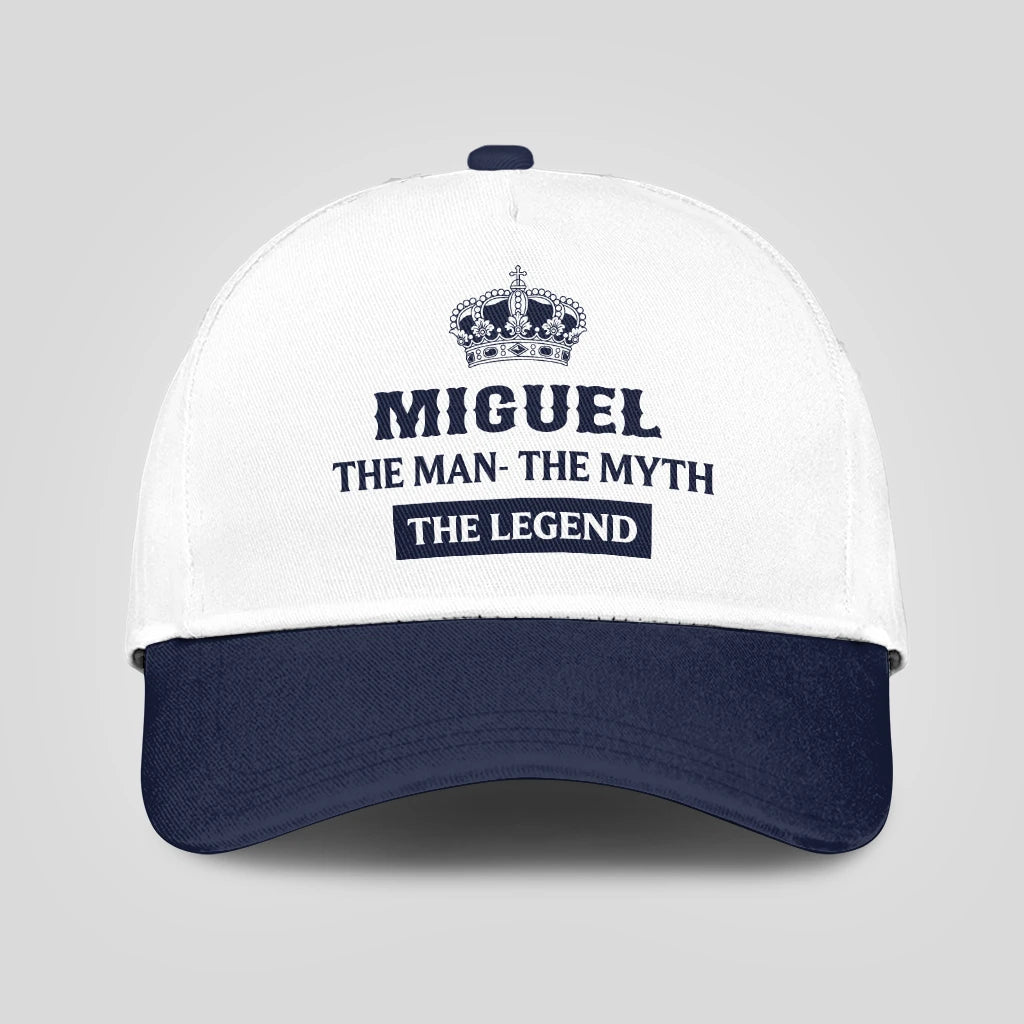The Man The Myth The Legend King Crown Blue And White Cap MIGUEL 13K1 C147PF