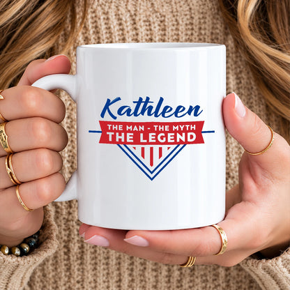 The Man The Myth The Legend Red And Blue Logo Mug KATHLEEN 13K1 MG34