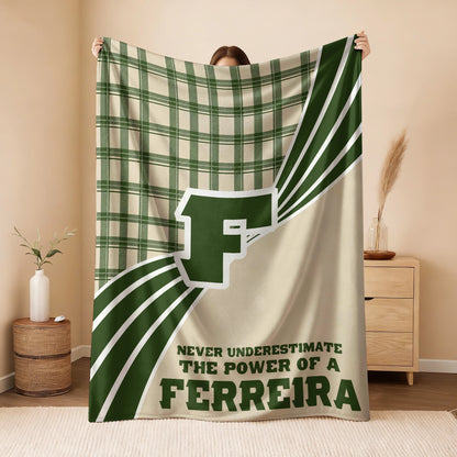 Never Underestimate Your Name Green & Cream Plaid Fleece Blanket FERREIRA 13K1 BK50