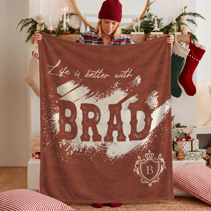 Life Is Better With Your Name Terracotta Cream Fleece Blanket BRAD 13K1 BK30