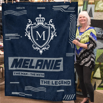 The Man The Myth The Legend Blue & Gray Fleece Blanket  MELANIE 13K1 BK08