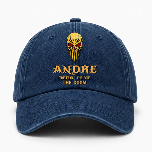 The Fear The Fate The Doom Skull Blue Washed Cap ANDRE 13K1 C97PF
