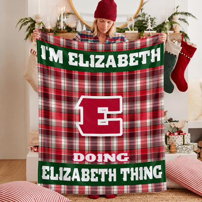 I'm Name Doing Name Things Red Plaid Fleece Blanket ELIZABETH 13K1 BK49