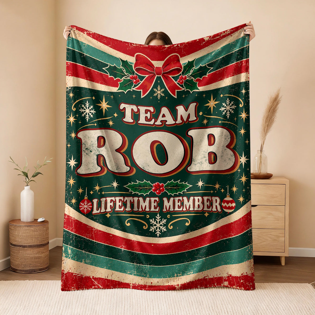 Team Your Name Lifetime Member Christmas Fleece Blanket ROB 13K1 BK52