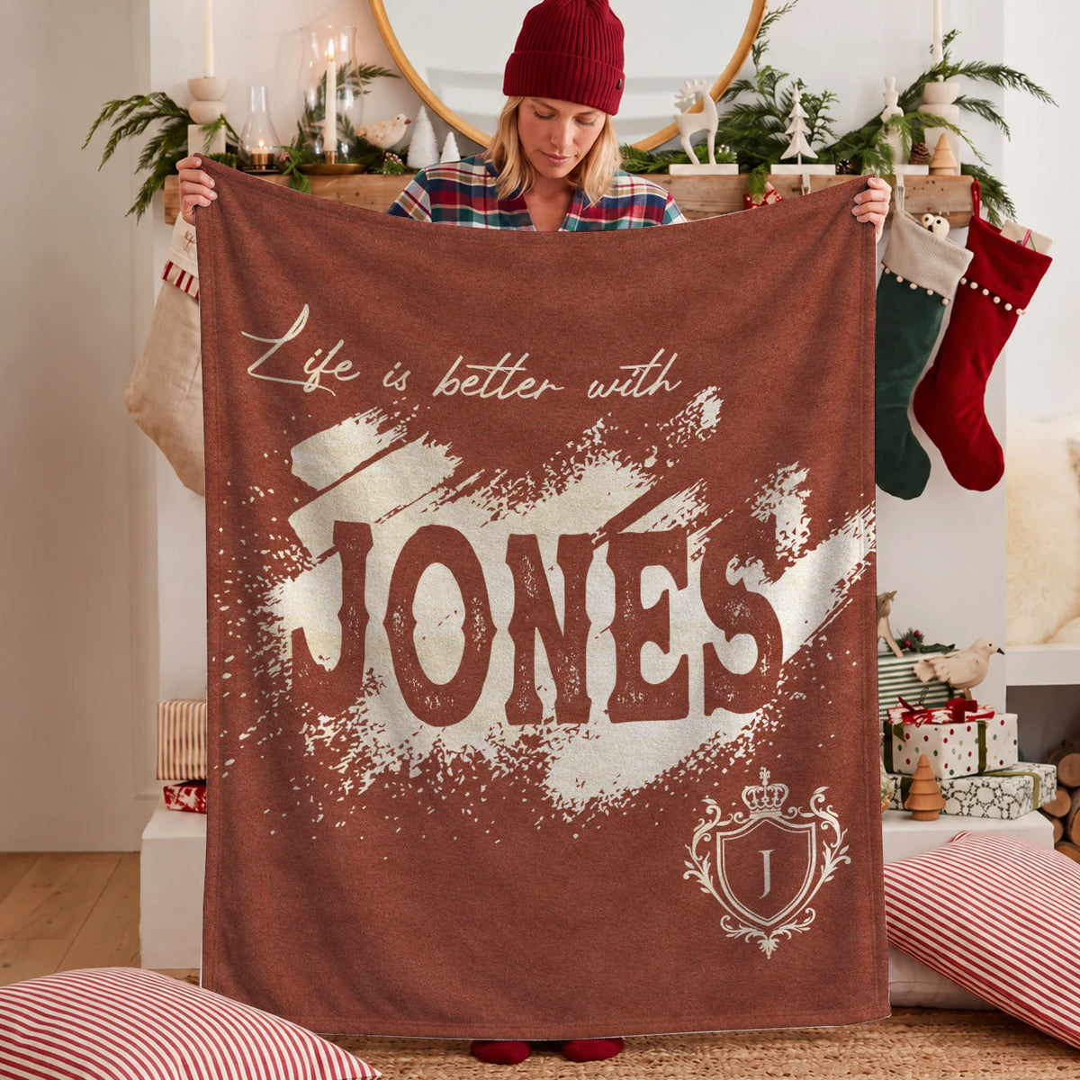 Life Is Better With Your Name Terracotta Cream Fleece Blanket JONES 13K1 BK30