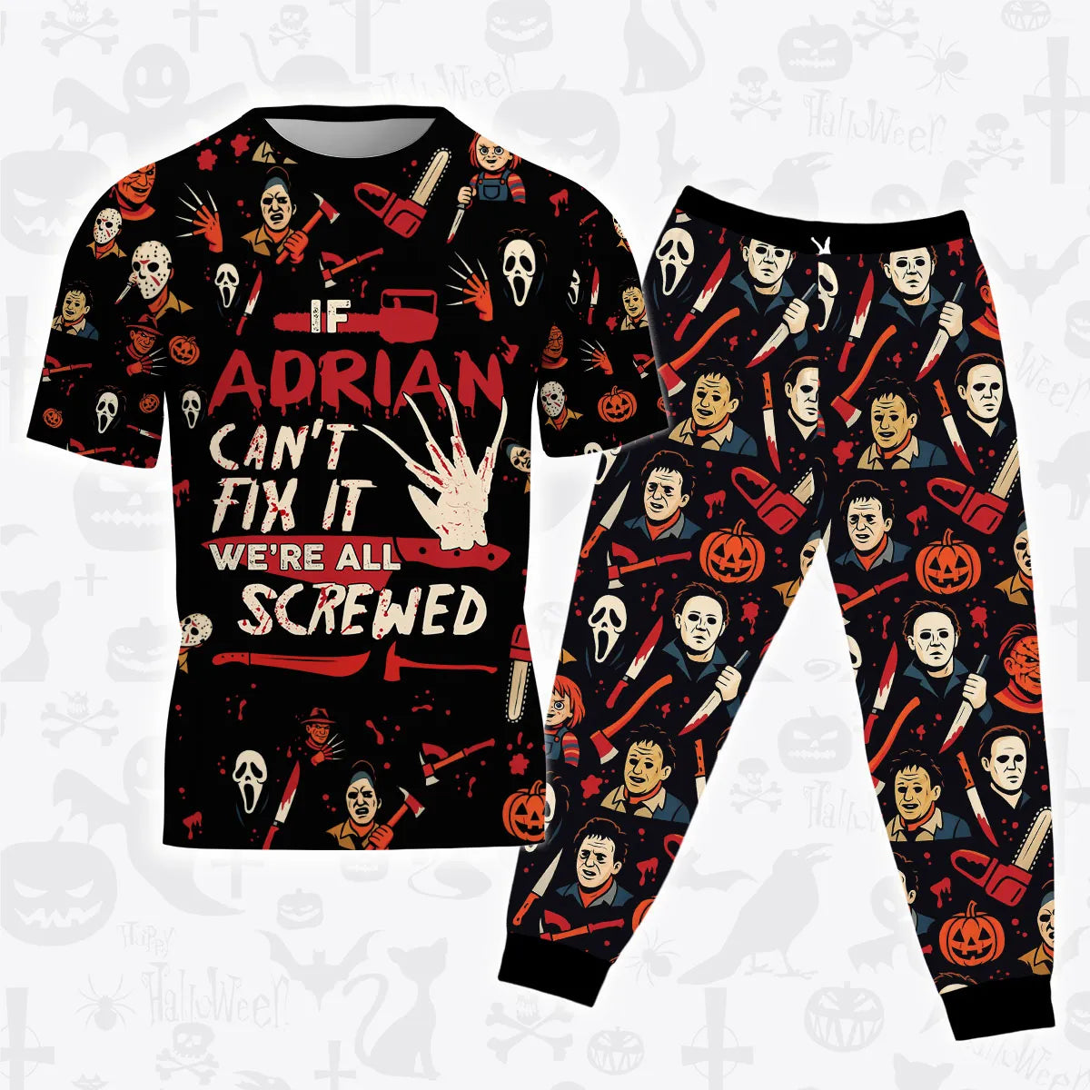 ADRIAN Horror Halloween Pajama Set Scary T-Shirt & Pants Sleepwear Costume 13K1-HL1