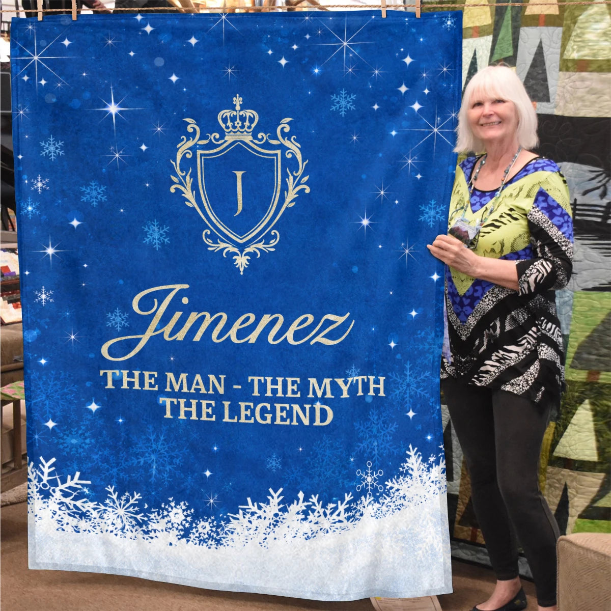 The Man The Myth The Legend Navy Christmas Fleece Blanket JIMENEZ 13K1 BK15