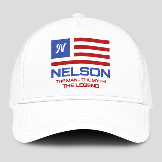 The Man The Myth The Legend America Flag Mesh Cap NELSON 13K1 C193PF