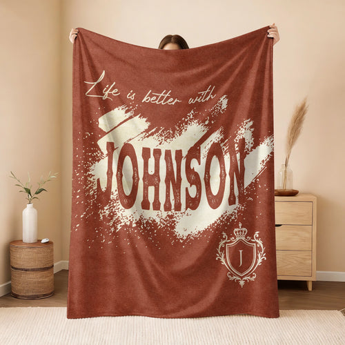 Life Is Better With Your Name Terracotta Cream Fleece Blanket JOHNSON 13K1 BK30