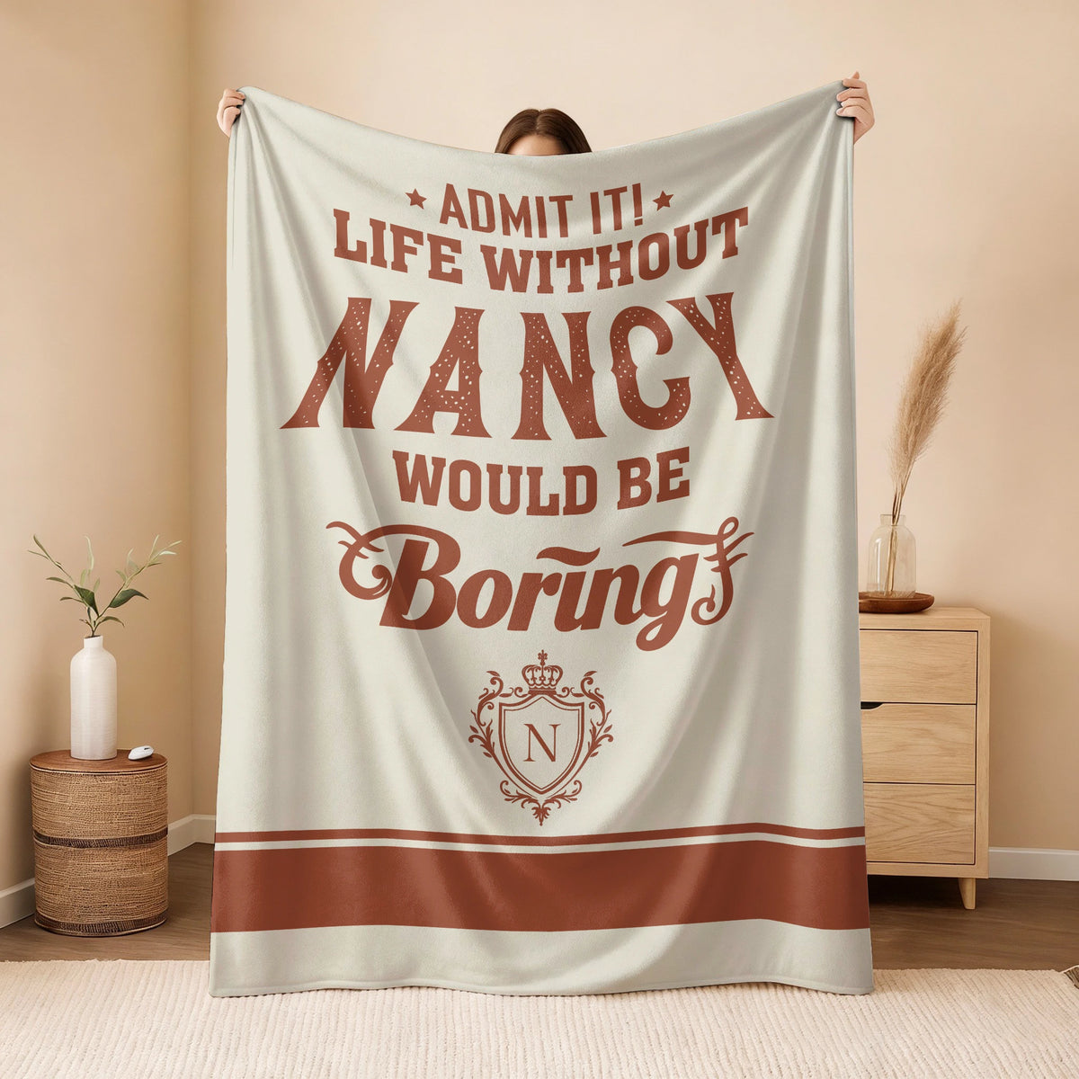 Life Without Your Name Would Be Boring Cream Terracotta Blanket NANCY 13K1 BK24
