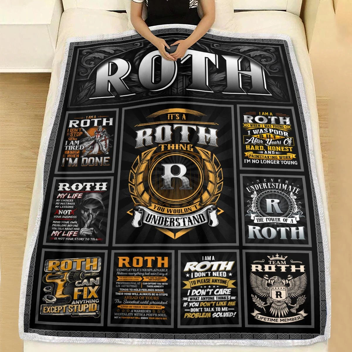 ROTH Personalized Blanket | Custom Name Cozy Throw Gift 13K4-BK2