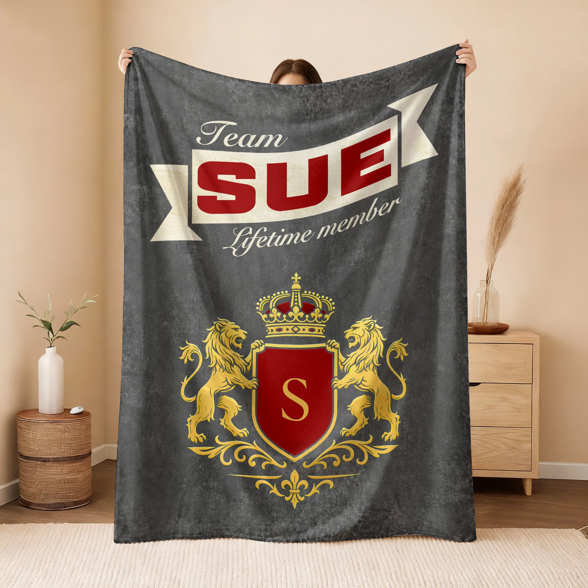 Team Your Name Lifetime Member Charcoal Blanket SUE 13K1 BK20