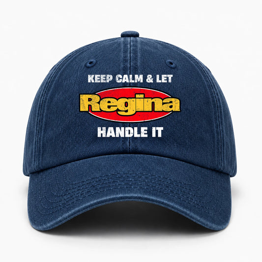 Keep Calm & Let Your Name Handle It Yellow And Red Logo Washed Cap REGINA 13K1 C172PF