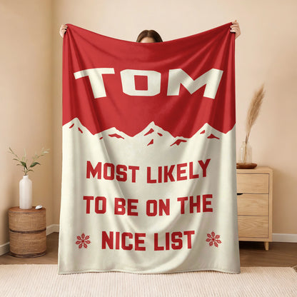 Most Likely on the Nice List Red Vintage Christmas Fleece Blanket TOM 13K1 BK63