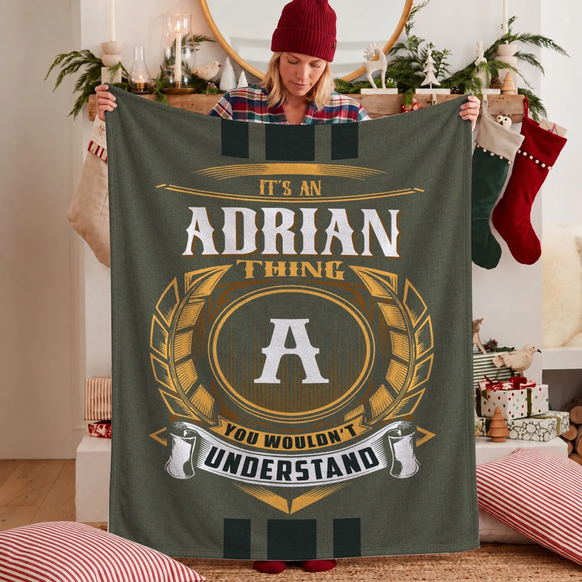It's A Your Name Thing Olive Green Logo Fleece Blanket ADRIAN 13K1 BK31