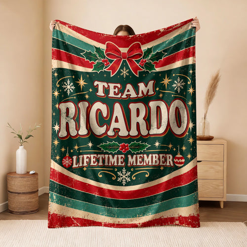 Team Your Name Lifetime Member Christmas Fleece Blanket RICARDO 13K1 BK52
