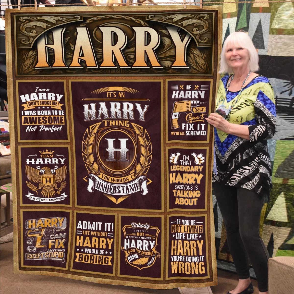 HARRY Personalized Blanket | Custom Name Cozy Throw Gift 13K1-BK4