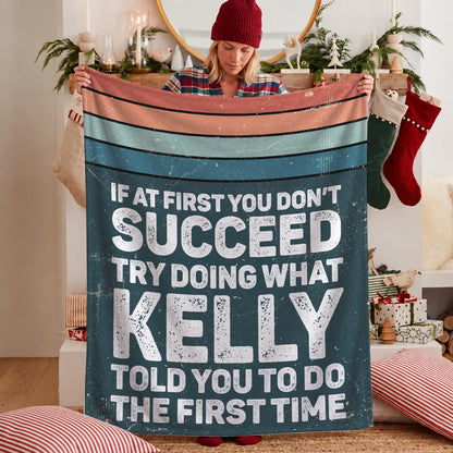 If At First You Don’t Succeed Retro Green Fleece Blanket KELLY 13K1 BK29