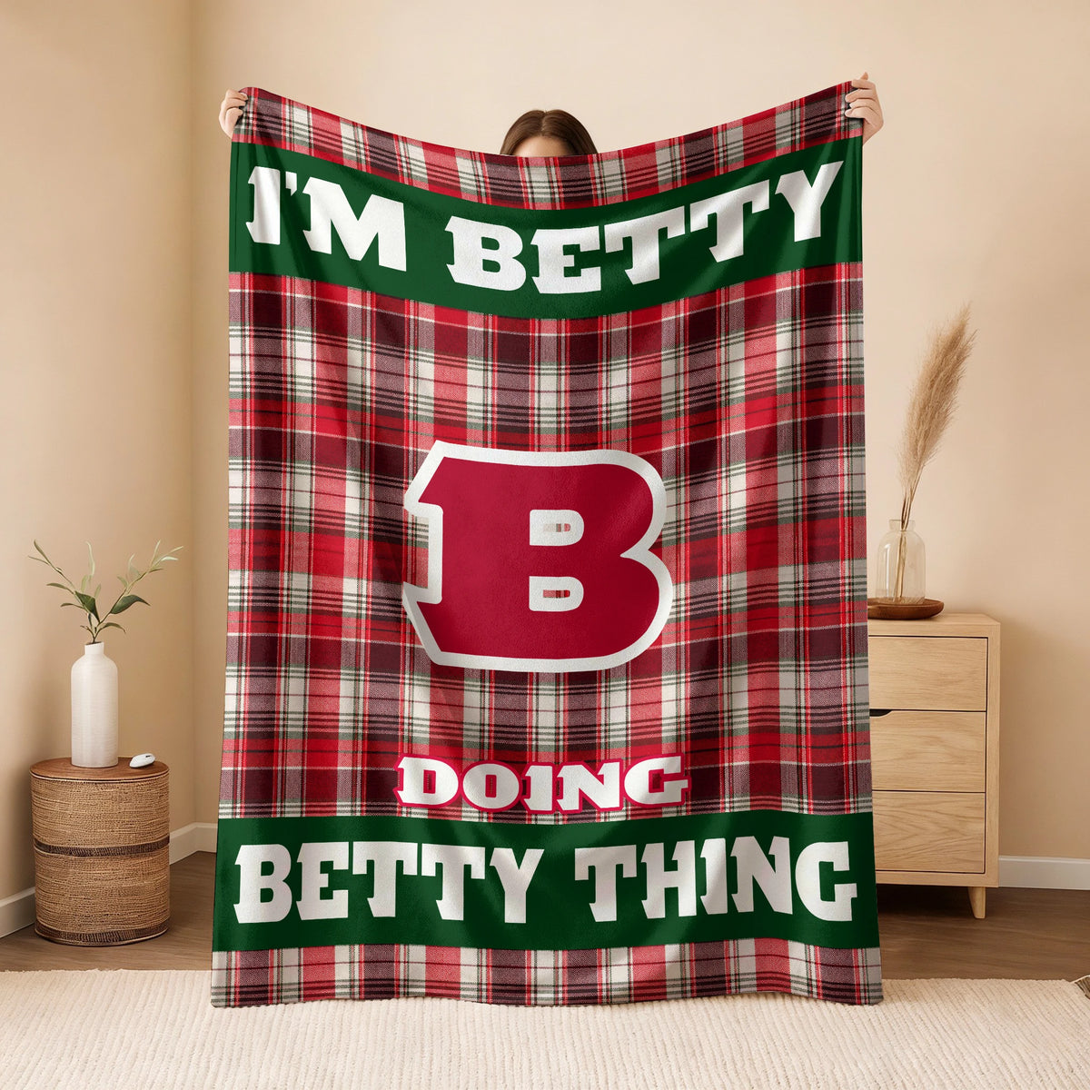 I'm Name Doing Name Things Red Plaid Fleece Blanket BETTY 13K1 BK49