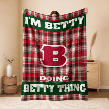 I'm Name Doing Name Things Red Plaid Fleece Blanket BETTY 13K1 BK49