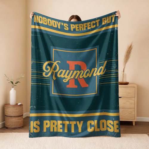 Nobody's Perfect But Your Name Is Close Vintage Blue & Brown Fleece Blanket RAYMOND 13K1 BK54