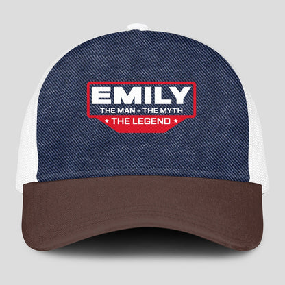 The Man The Myth The Legend Navy Brown And White Mesh Cap EMILY 13K1 C200PF