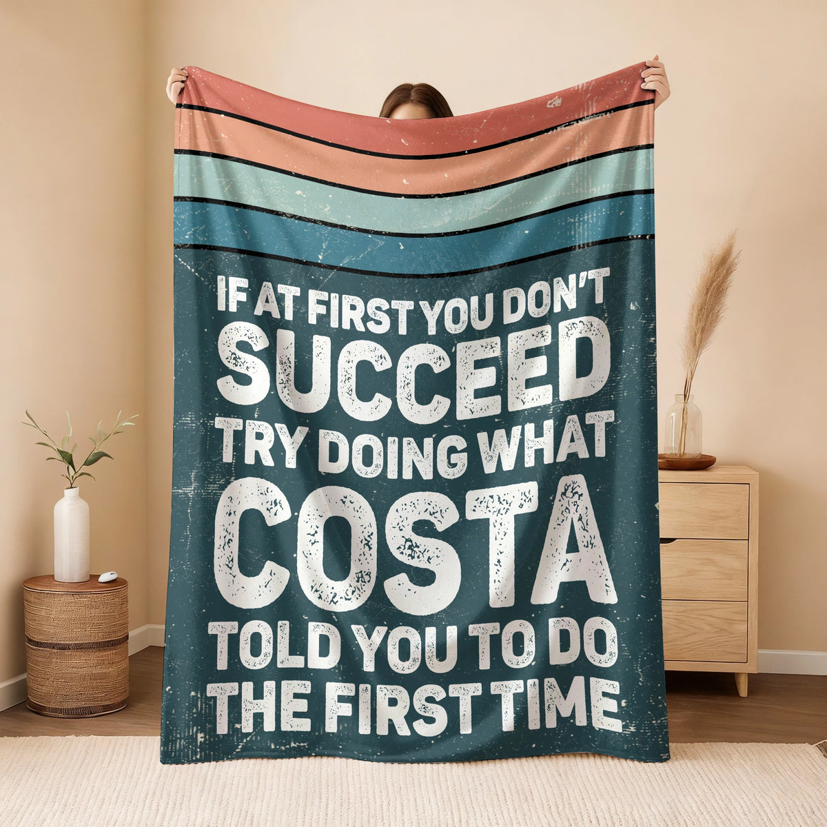 If At First You Don’t Succeed Retro Green Fleece Blanket COSTA 13K1 BK29